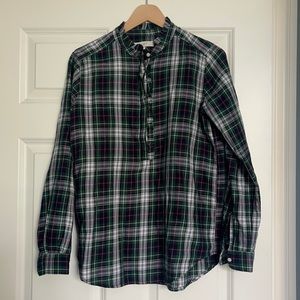 Loft Plaid Ruffled Neck Shirt